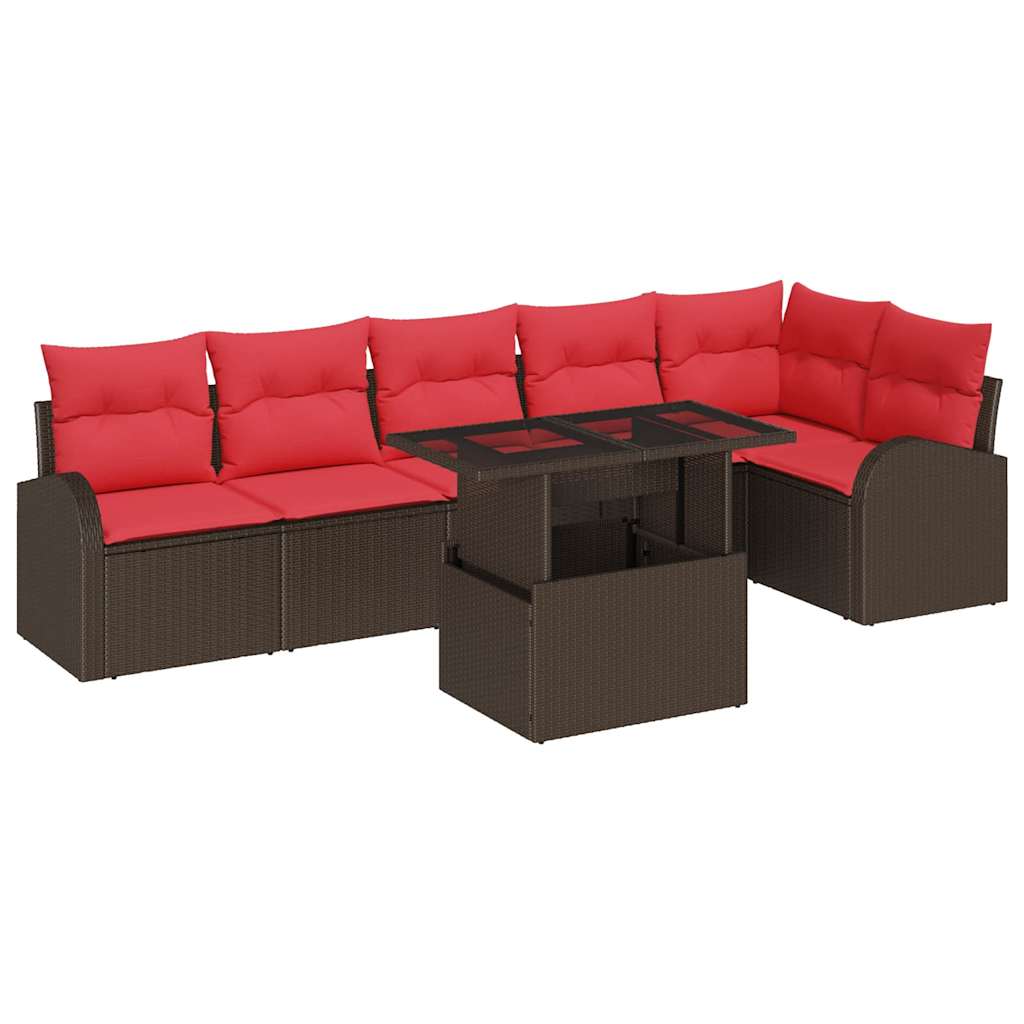 vidaXL Tuin Sofa Set met opslag 7 pcs Bruin en Rood poly rattan
