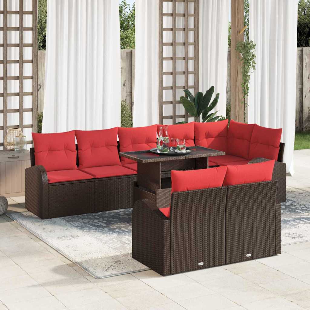 vidaXL Tuin Sofa Set met opslag 9 pcs Bruin en Rood poly rattan