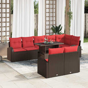 vidaXL Tuin Sofa Set met opslag 9 pcs Bruin en Rood poly rattan
