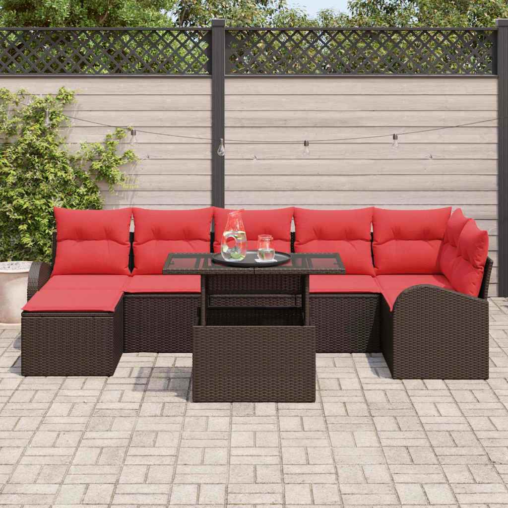 vidaXL Tuin Sofa Set met kussen 8 pcs Bruin en rood