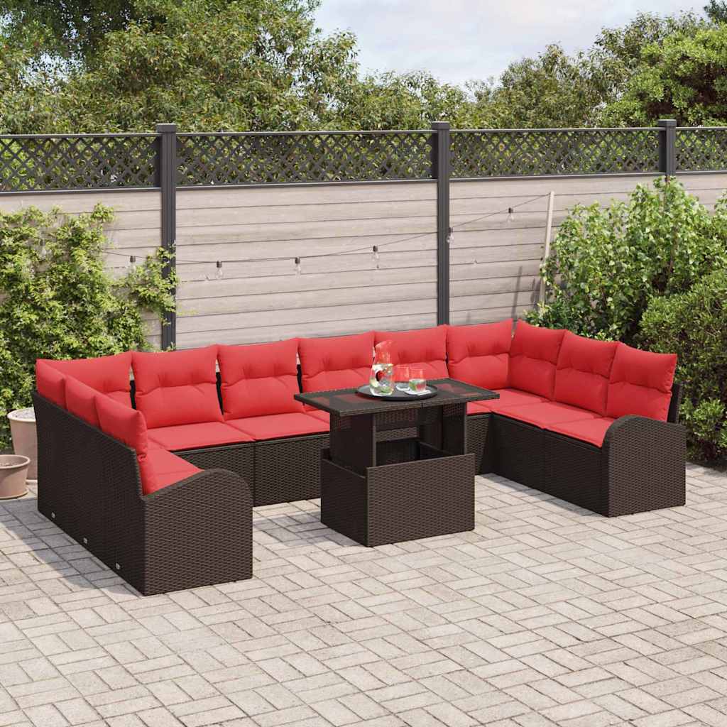 vidaXL Tuin Sofa Set met opslag met kussen 11 pcs Bruin poly rattan