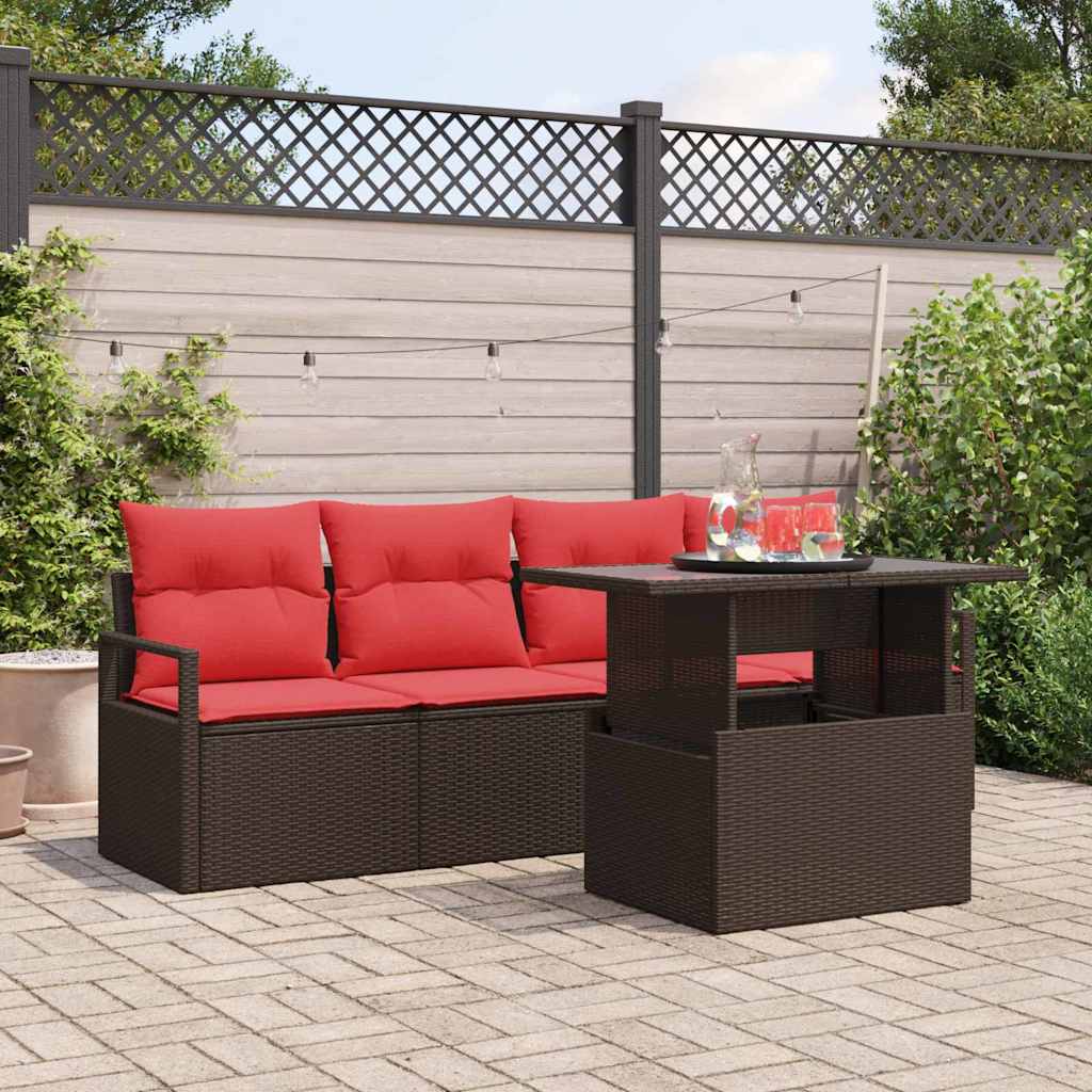 vidaXL Tuin Sofa Set met opslag 5 pcs Bruin en Rood poly rattan