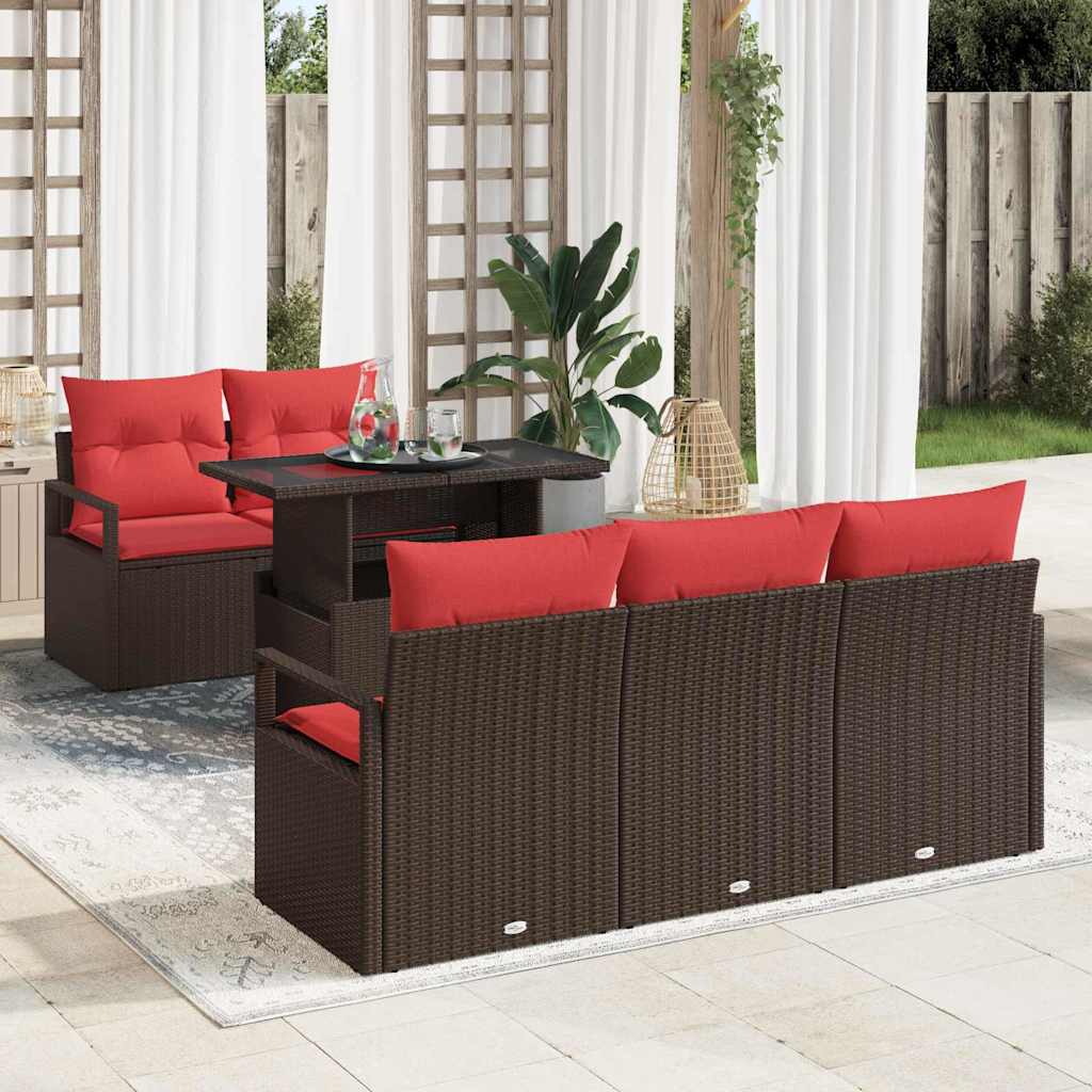 vidaXL Tuin Sofa Set met opslag 6 pcs Bruin en Rood poly rattan