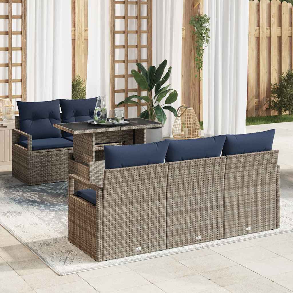 vidaXL Tuin Sofa Set met opslag 6 pcs Bruin en Rood poly rattan