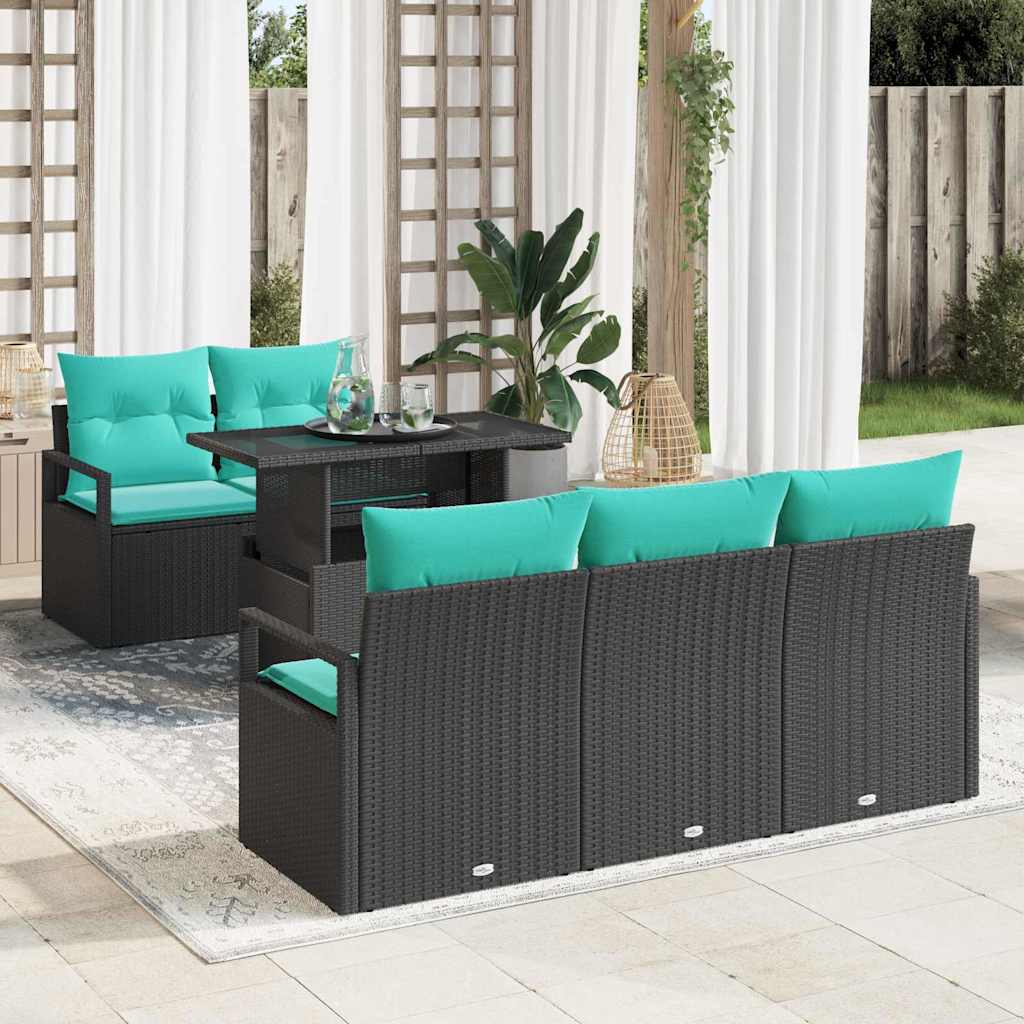 vidaXL Tuin Sofa Set met opslag 6 pcs Bruin en Rood poly rattan