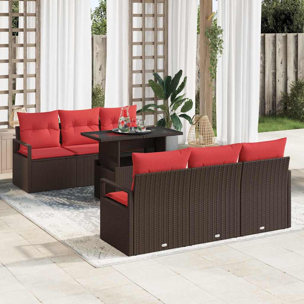 vidaXL Tuin Sofa Set met opslag 7 pcs Bruin en Rood poly rattan