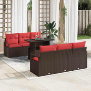 vidaXL Tuin Sofa Set met opslag 7 pcs Bruin en Rood poly rattan
