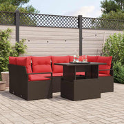 vidaXL Tuin Sofa Set met kussen 7 pcs Bruin en rood poly rattan