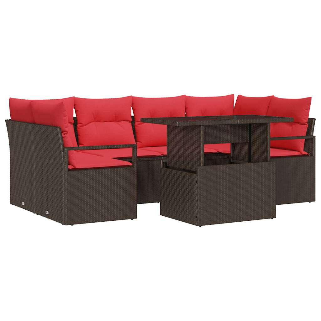 vidaXL Tuin Sofa Set met kussen 7 pcs Bruin en rood poly rattan