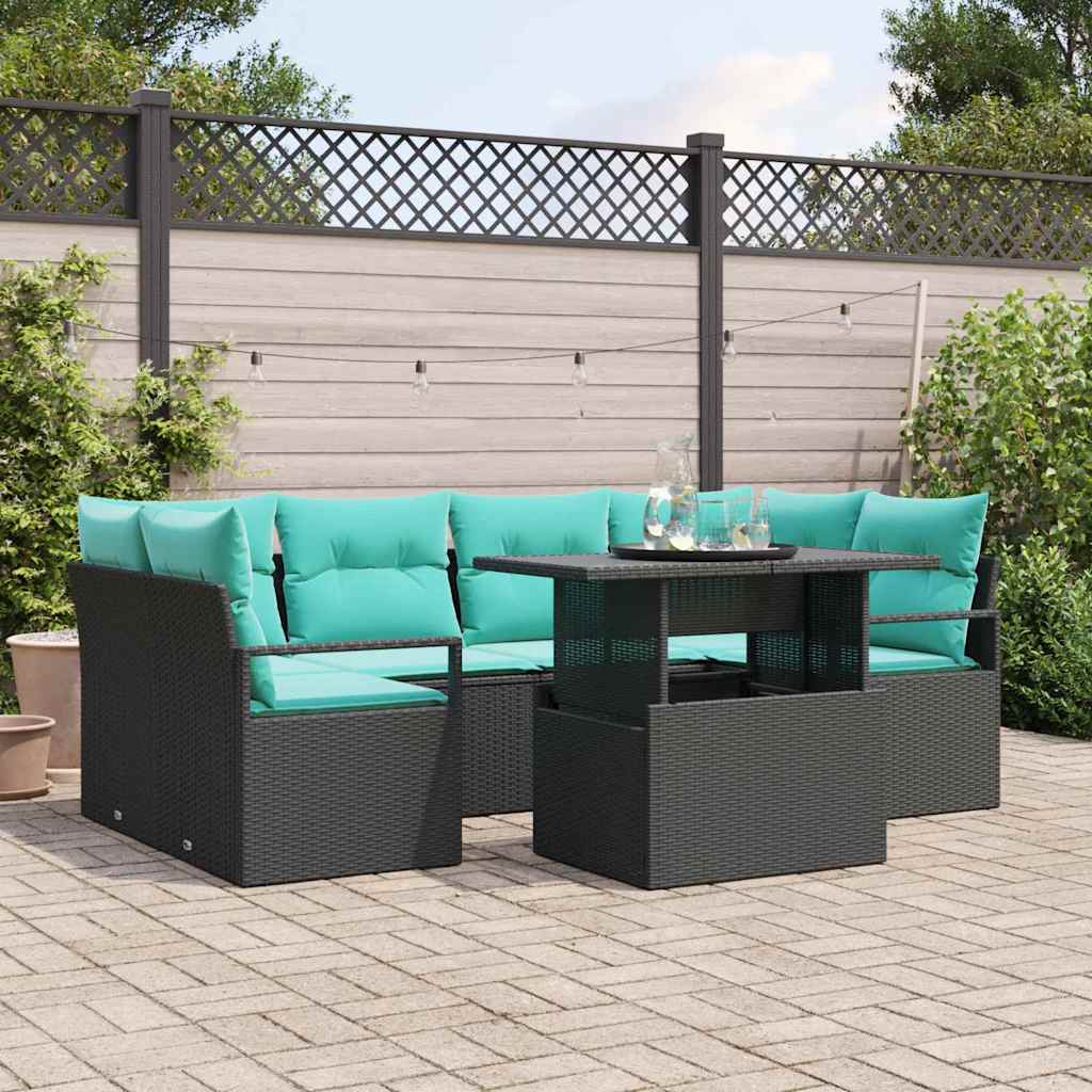 vidaXL Tuin Sofa Set met kussen 7 pcs Bruin en rood poly rattan