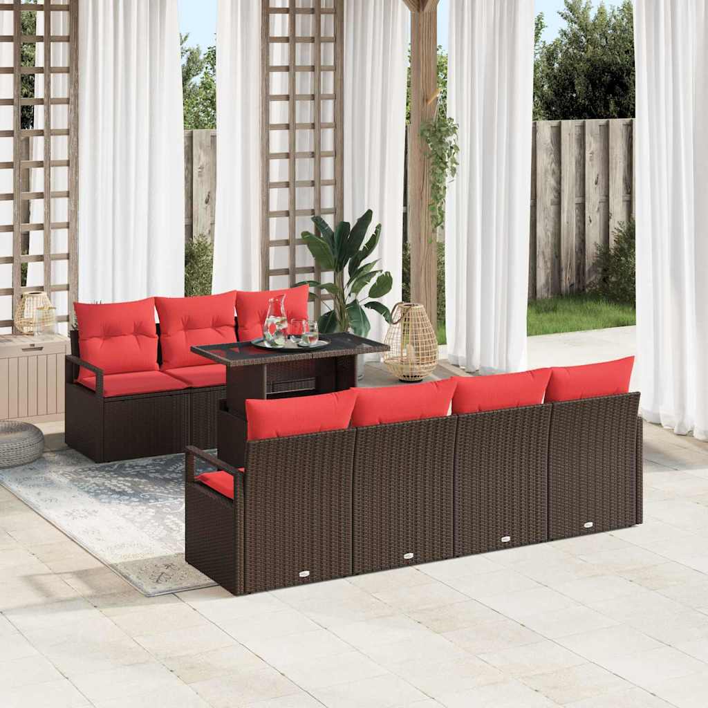 vidaXL Tuin Sofa Set met opslag 8 pcs Bruin en Rood poly rattan
