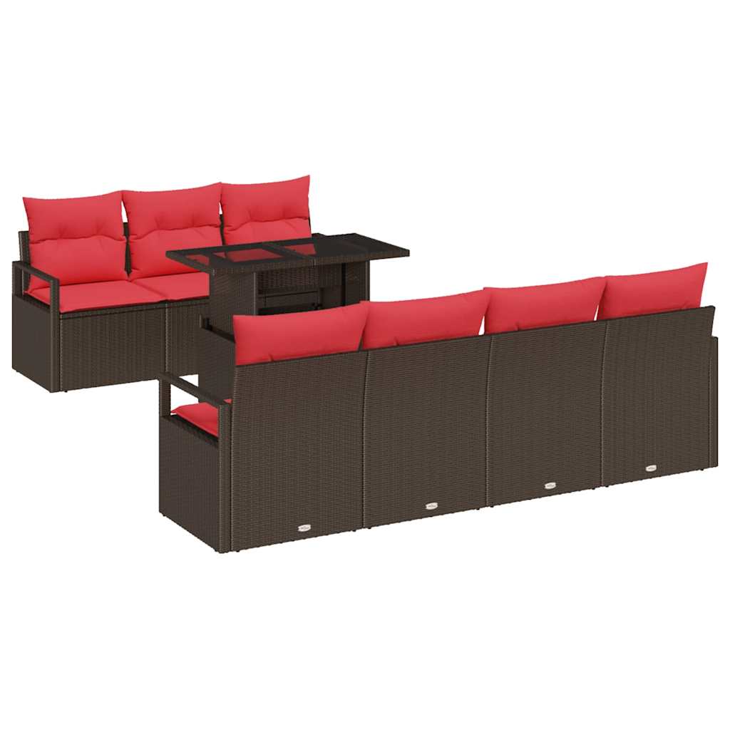 vidaXL Tuin Sofa Set met opslag 8 pcs Bruin en Rood poly rattan