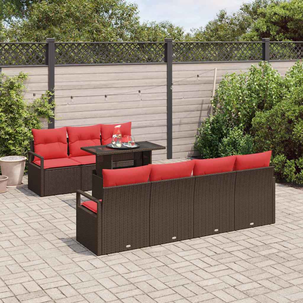 vidaXL Tuin Sofa Set met opslag 8 pcs Bruin en Rood poly rattan