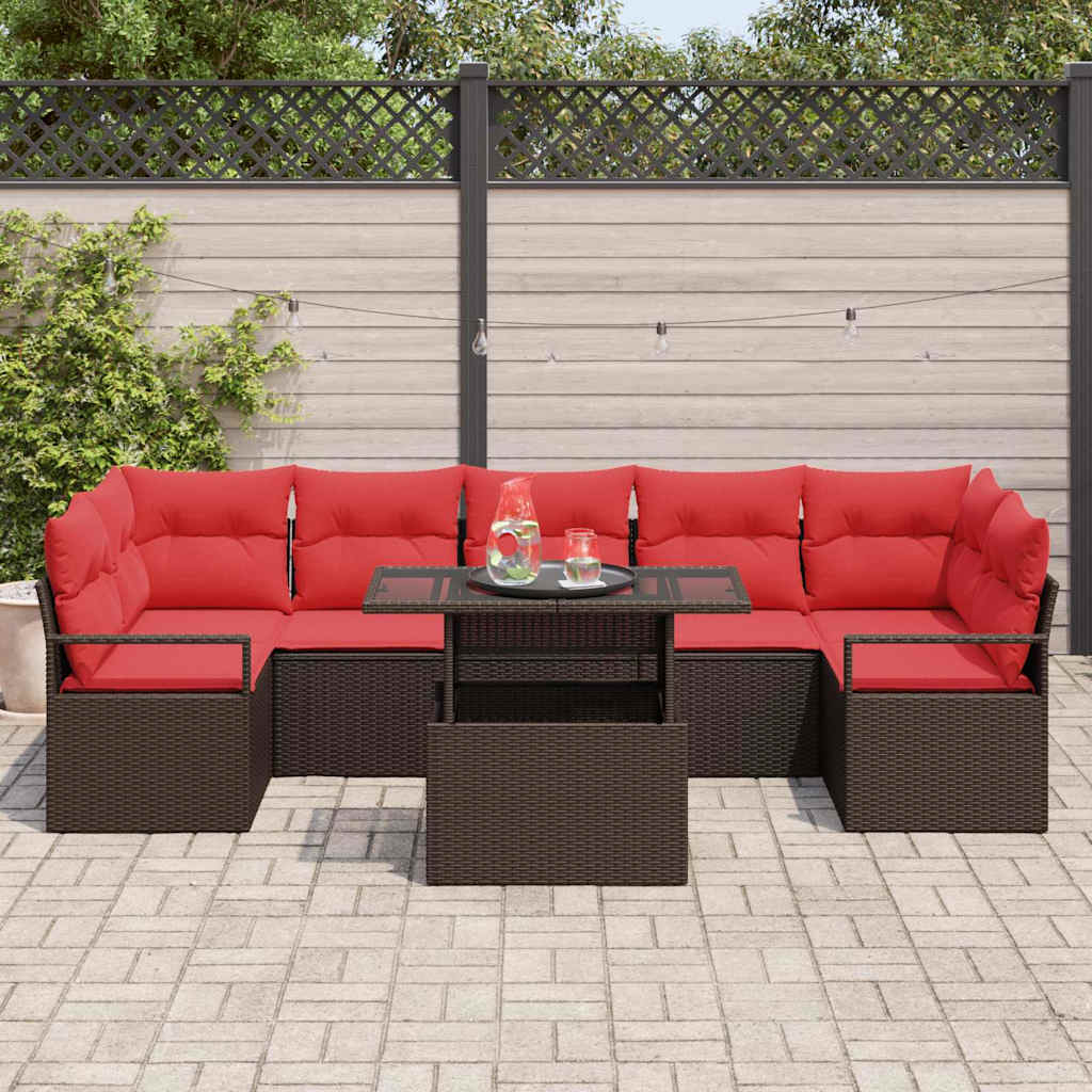 vidaXL Tuin Sofa Set met kussen 8 pcs Bruin en Rood poly rattan