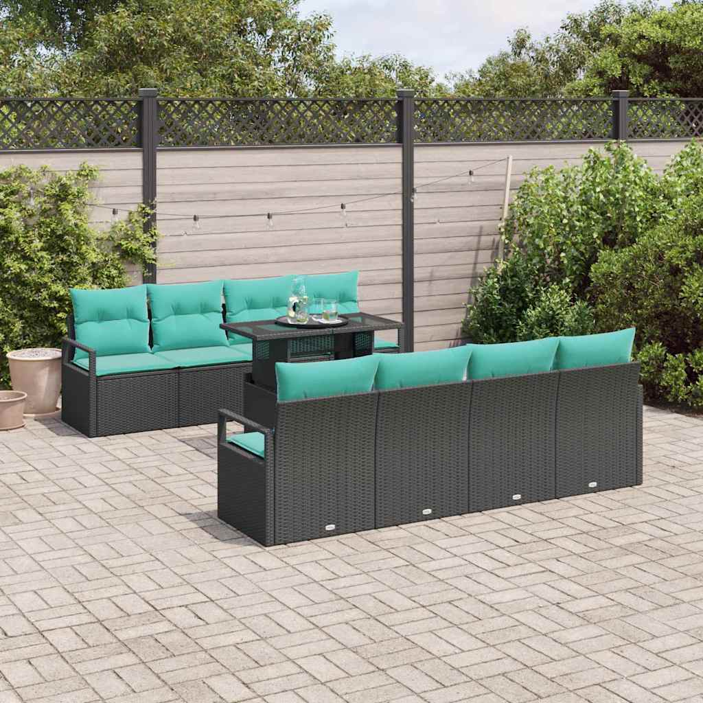 vidaXL Tuin Sofa Set met opslag 9 pcs Bruin en Rood poly rattan