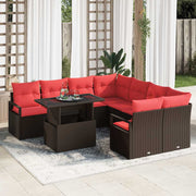vidaXL Tuin Sofa Set met opslag 9 pcs Bruin en Rood poly rattan