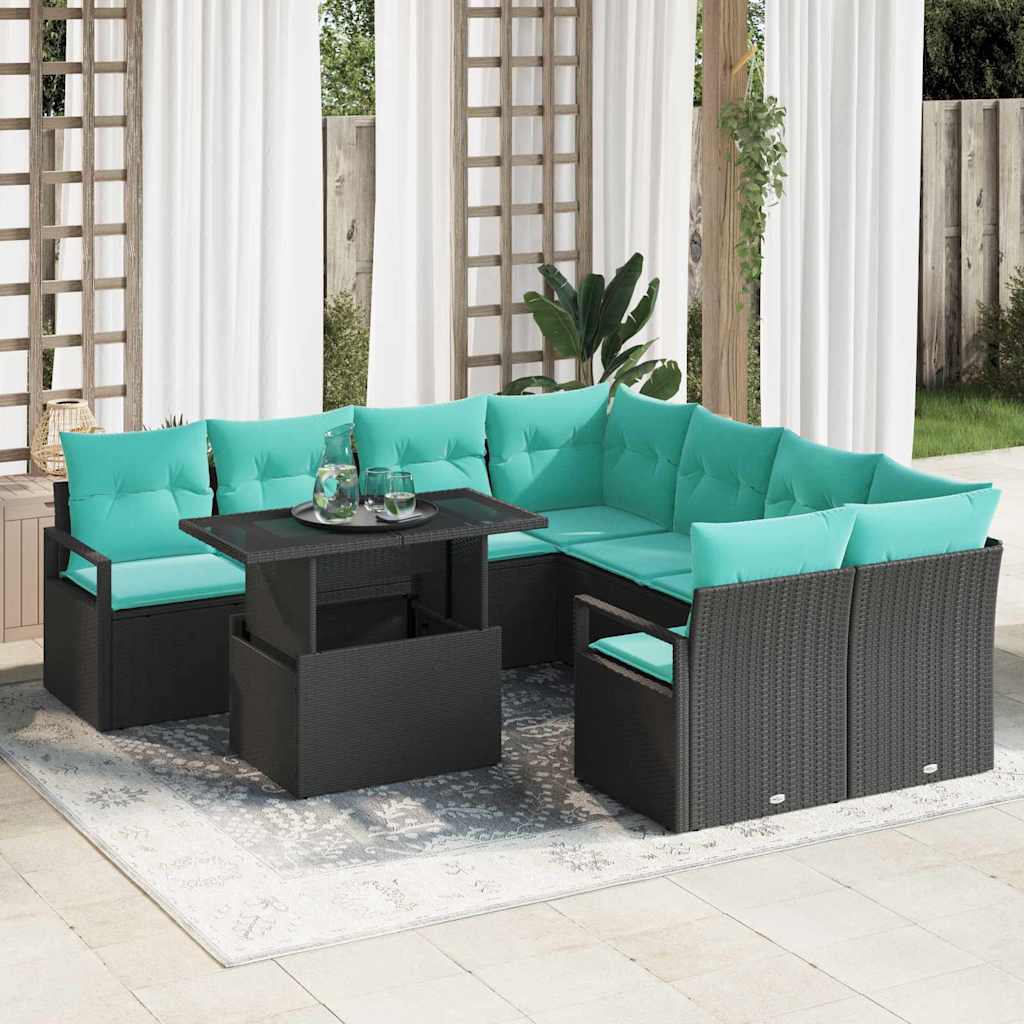 vidaXL Tuin Sofa Set met opslag 9 pcs Bruin en Rood poly rattan