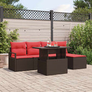 vidaXL Tuin Sofa Set met opslag 6 pcs Bruin en Rood poly rattan