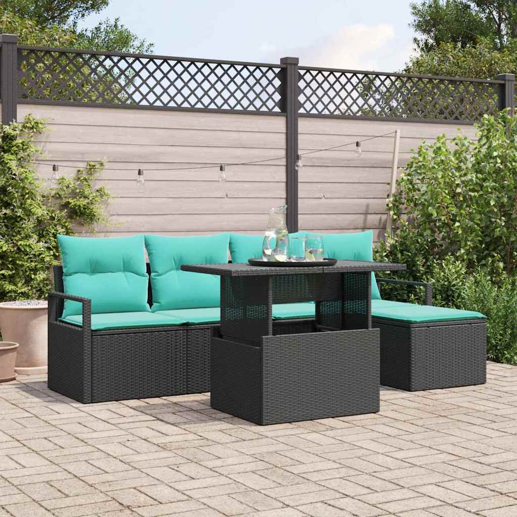 vidaXL Tuin Sofa Set met opslag 6 pcs Bruin en Rood poly rattan