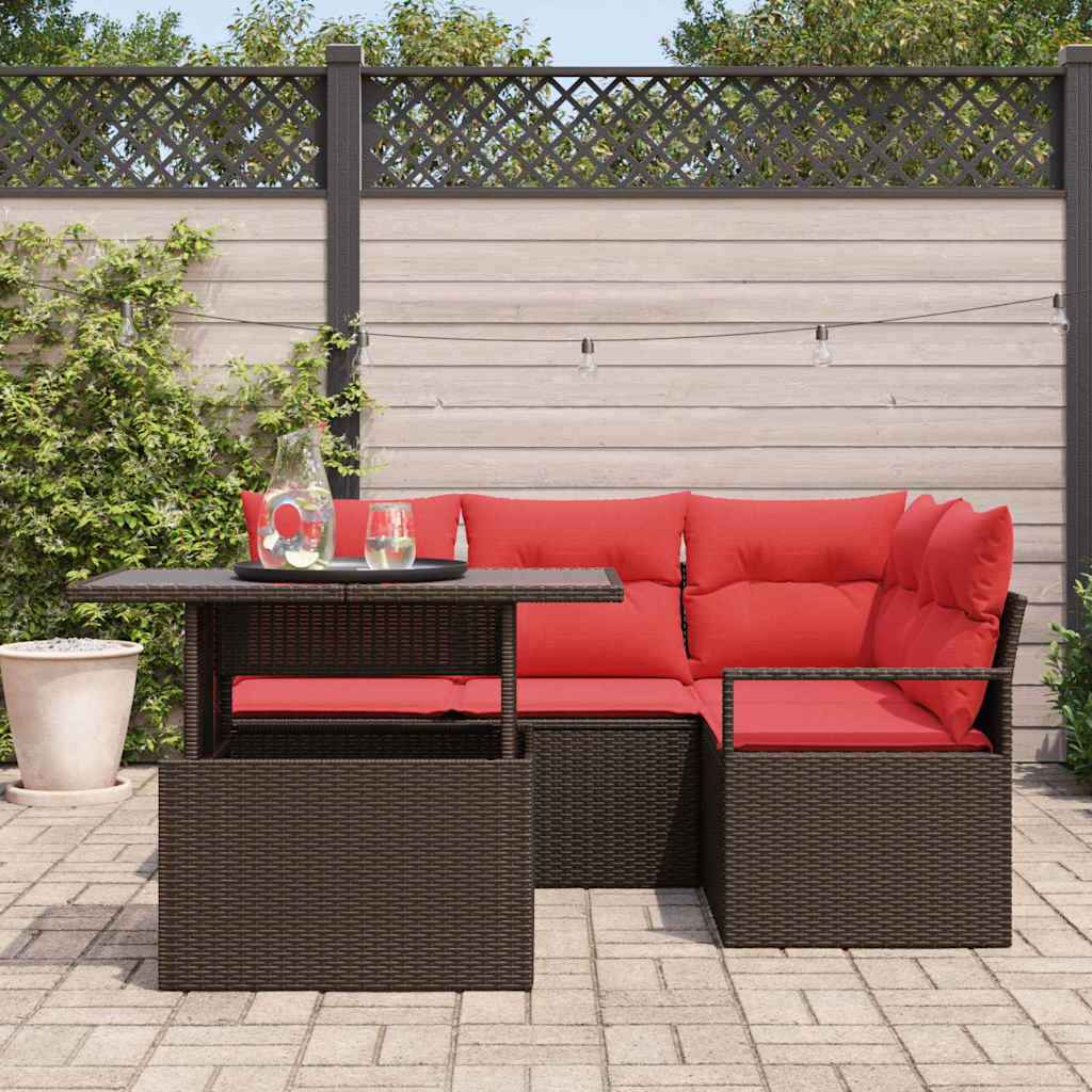 vidaXL Tuin Sofa Set met opslag 5 pcs Bruin en Rood poly rattan