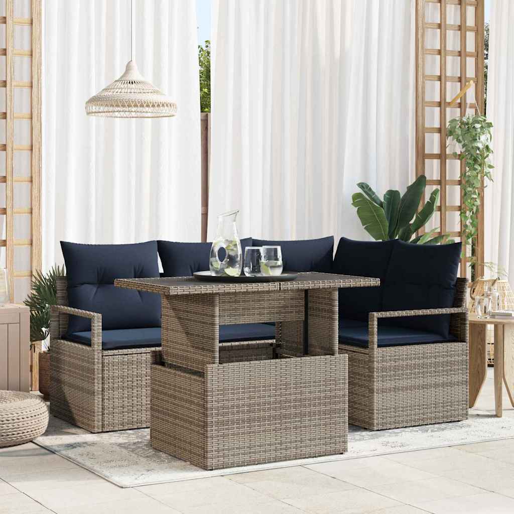 vidaXL Tuin Sofa Set met opslag 5 pcs Bruin en Rood poly rattan