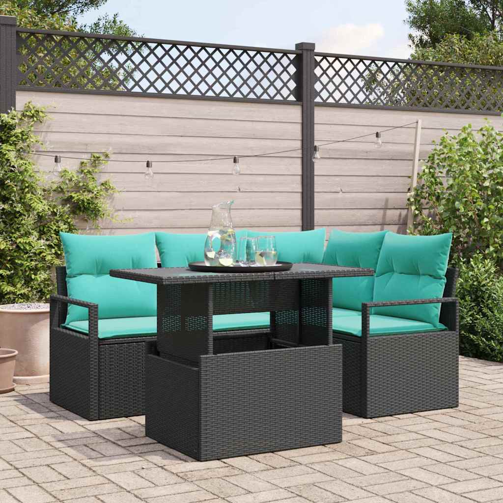 vidaXL Tuin Sofa Set met opslag 5 pcs Bruin en Rood poly rattan