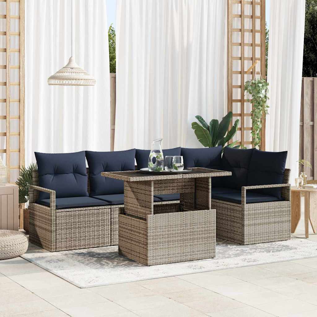 vidaXL Tuin Sofa Set met kussen 6 pcs Bruin en Rood poly rattan