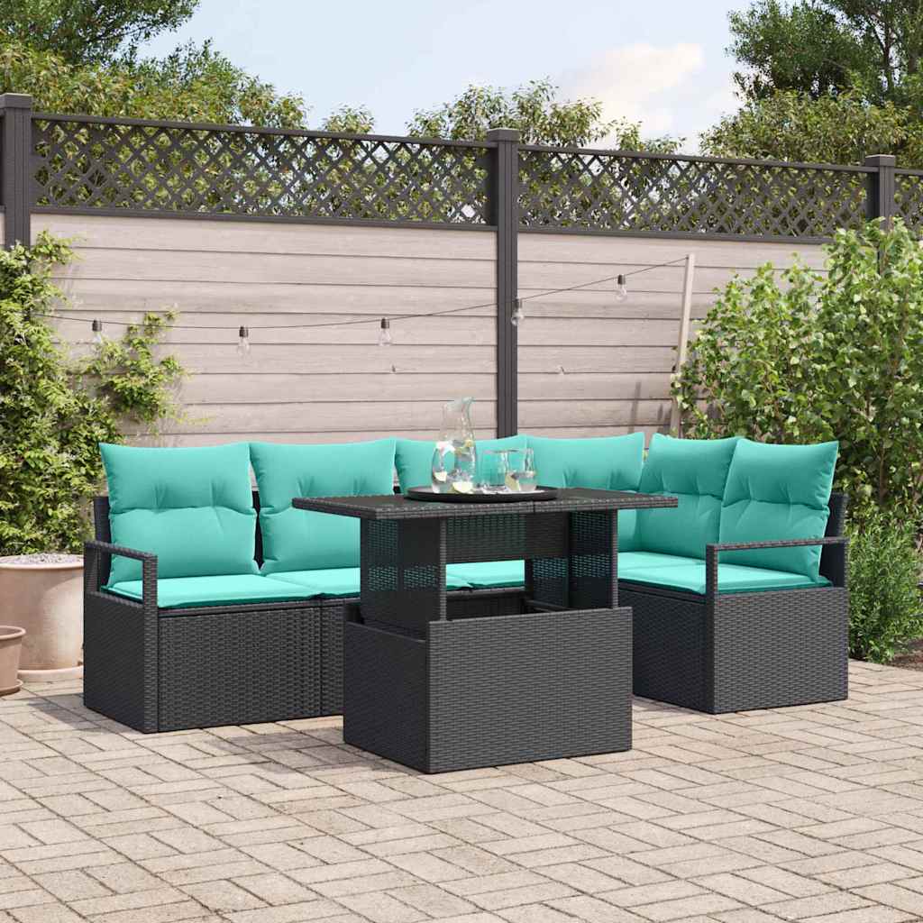 vidaXL Tuin Sofa Set met kussen 6 pcs Bruin en Rood poly rattan