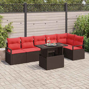 vidaXL Tuin Sofa Set met opslag 7 pcs Bruin en Rood poly rattan