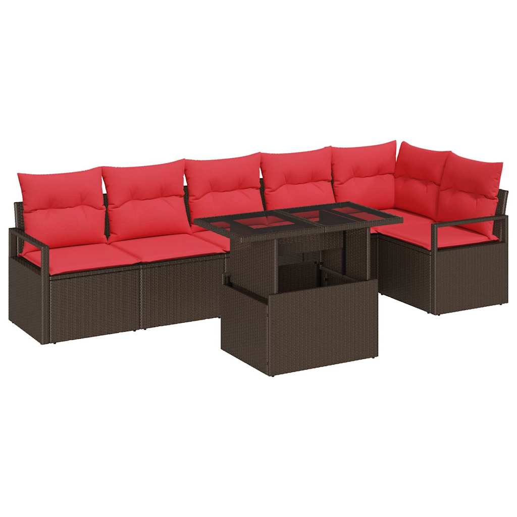 vidaXL Tuin Sofa Set met opslag 7 pcs Bruin en Rood poly rattan