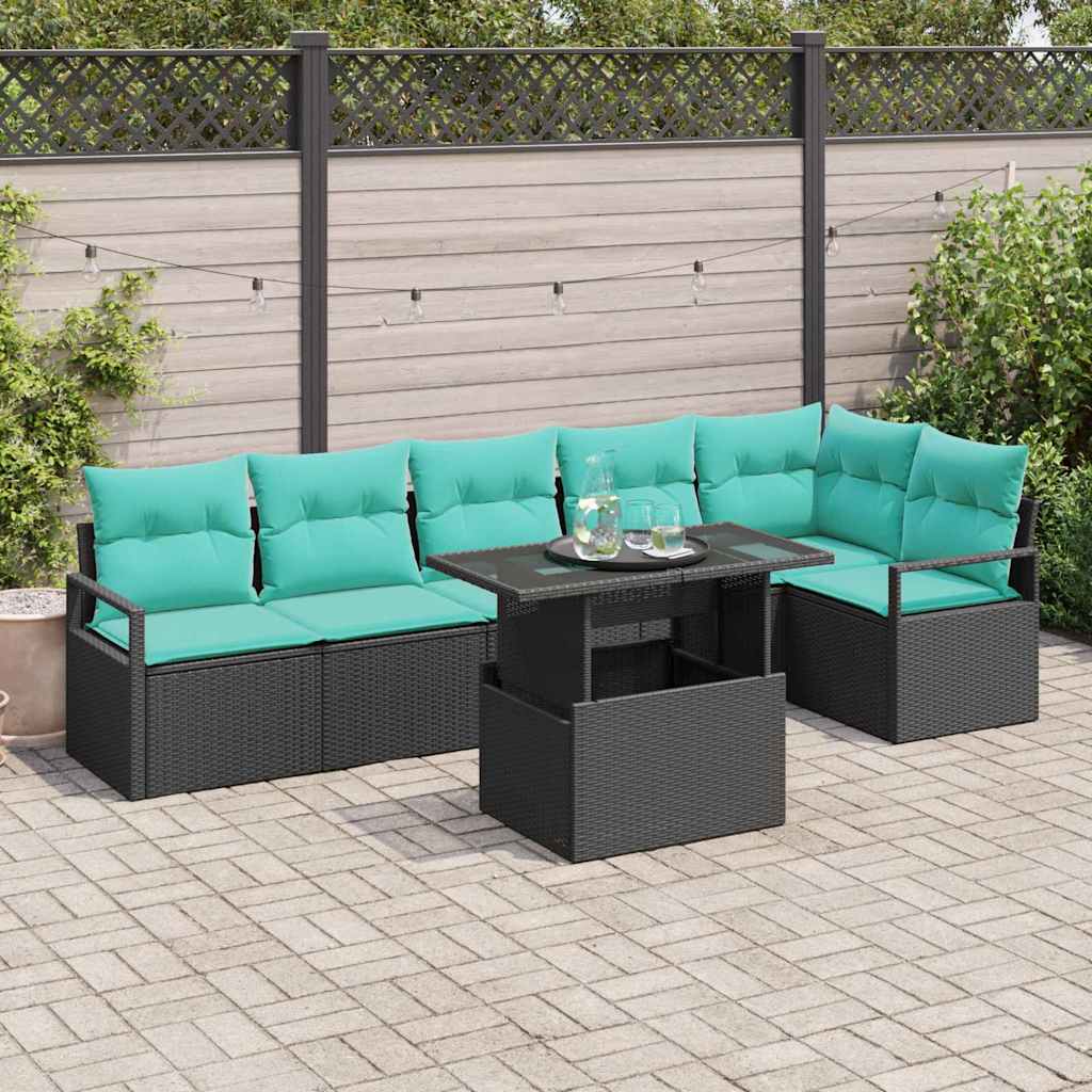 vidaXL Tuin Sofa Set met opslag 7 pcs Bruin en Rood poly rattan