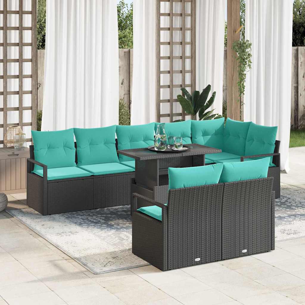 vidaXL Tuin Sofa Set met opslag 9 pcs Bruin en Rood poly rattan