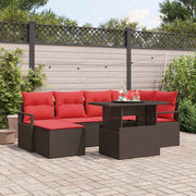 vidaXL Tuin Sofa Set met opslag 7 pcs Bruin en Rood Poly riet