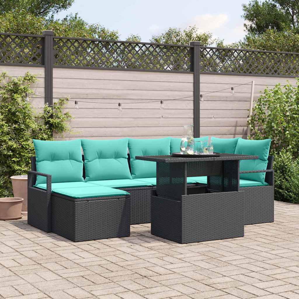 vidaXL Tuin Sofa Set met opslag 7 pcs Bruin en Rood Poly riet