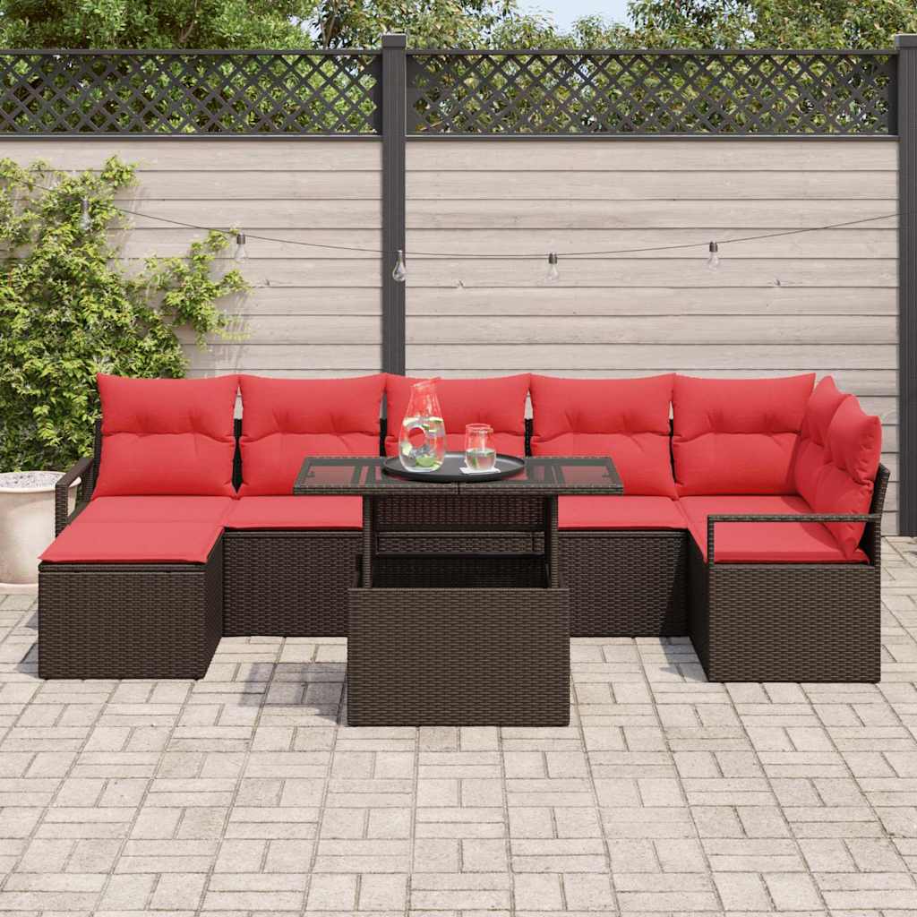 vidaXL Tuin Sofa Set met kussen 8 pcs Bruin en Rood poly rattan