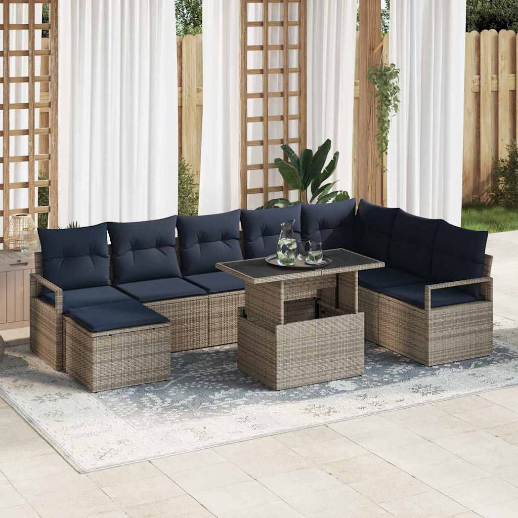 vidaXL Tuin Sofa Set met kussen 9 pcs Bruin en Rood poly rattan