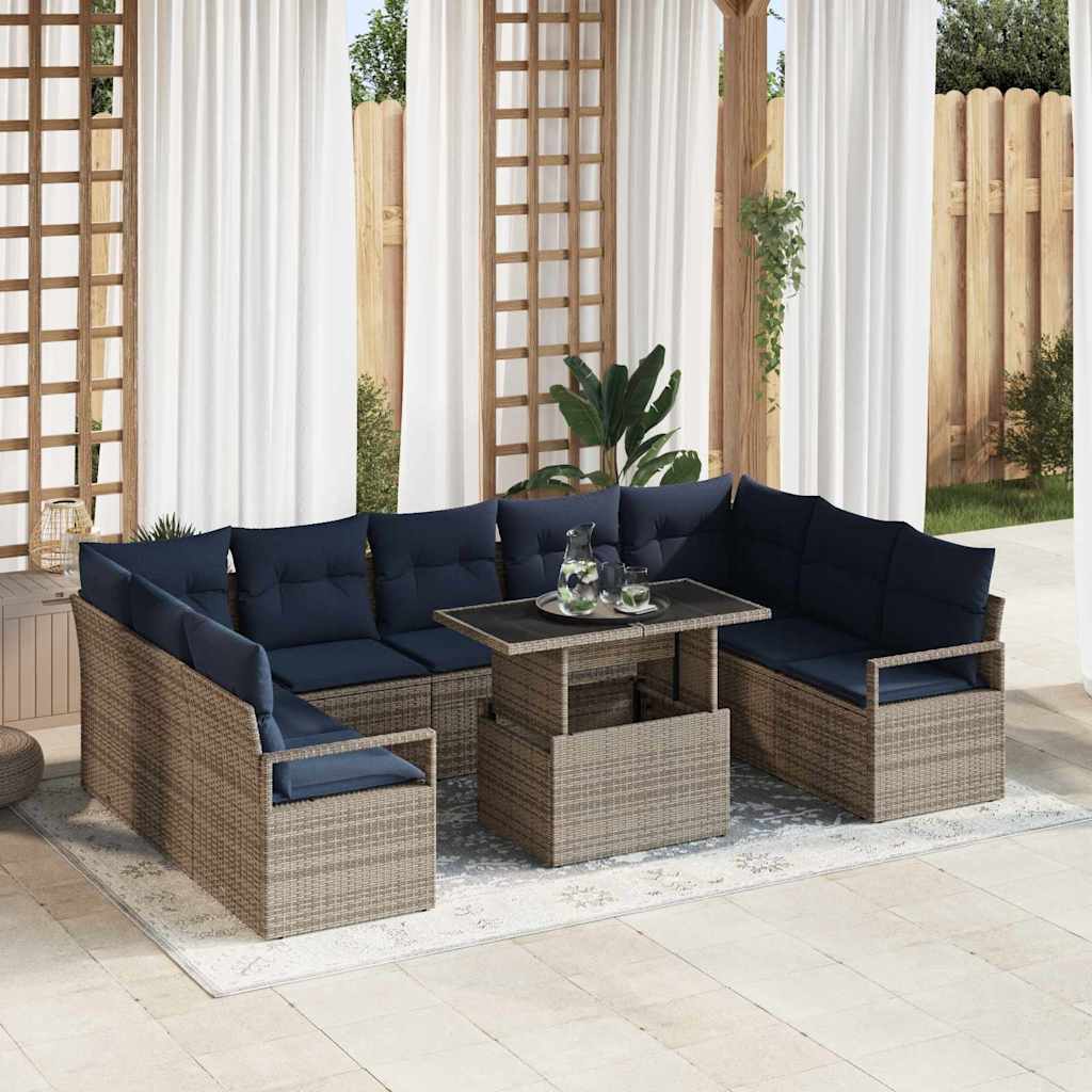 vidaXL Tuin Sofa Set met opslag 10 pcs Bruin en Rood Poly riet