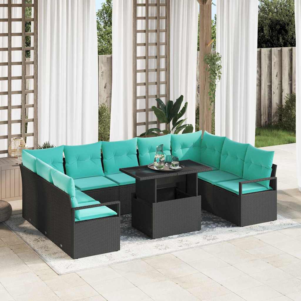 vidaXL Tuin Sofa Set met opslag 10 pcs Bruin en Rood Poly riet
