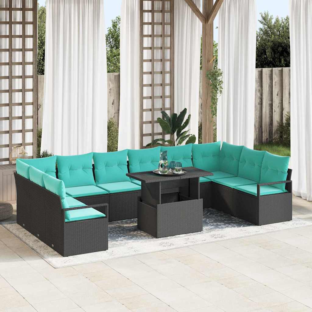 vidaXL Tuin Sofa Set met kussen 11 pcs Bruin en Rood poly rattan