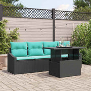 vidaXL Tuin Sofa Set met opslag 5 pcs Zwart en Blauw Poly riet