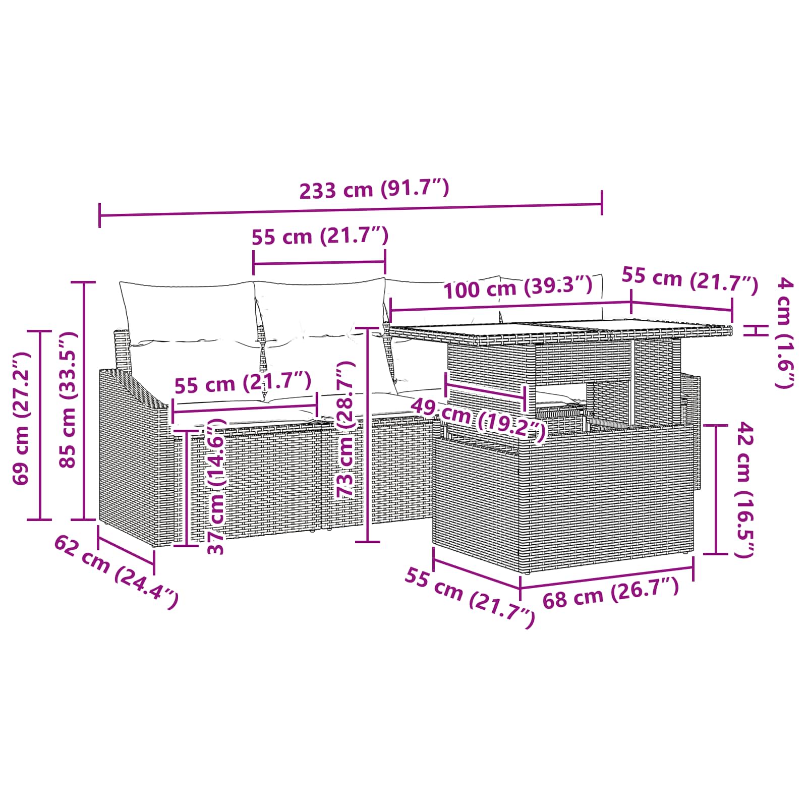 vidaXL Tuin Sofa Set met opslag 5 pcs Zwart en Blauw Poly riet