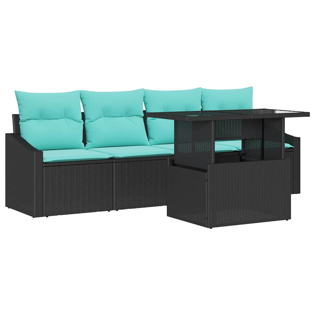 vidaXL Tuin Sofa Set met opslag 5 pcs Zwart en Blauw Poly riet