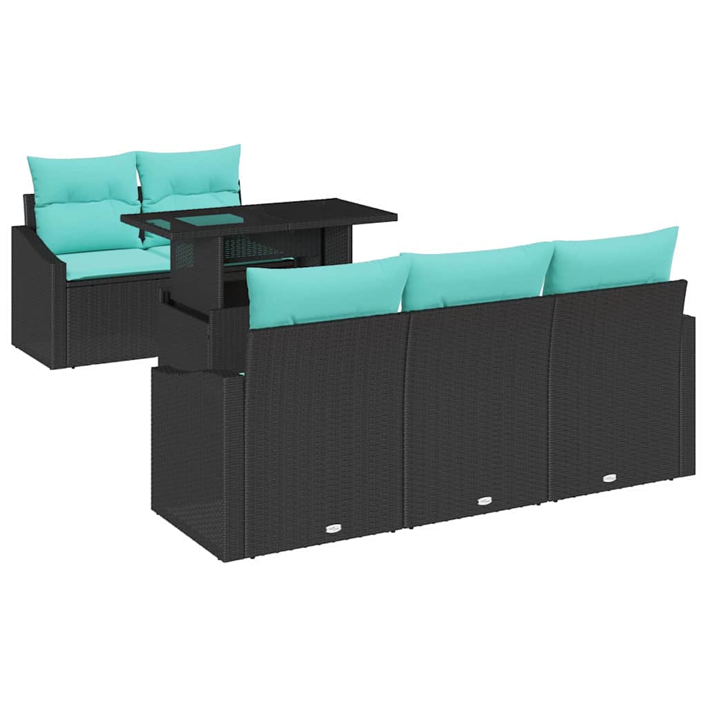 vidaXL Tuin Sofa Set met kussen 6 pcs Zwart en blauw poly rattan