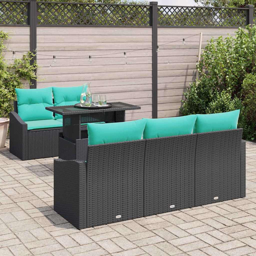 vidaXL Tuin Sofa Set met kussen 6 pcs Zwart en blauw poly rattan