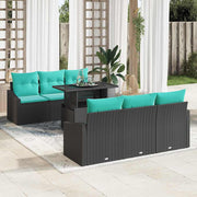 vidaXL Tuin Sofa Set met kussen 7 pcs Zwart en blauw poly rattan