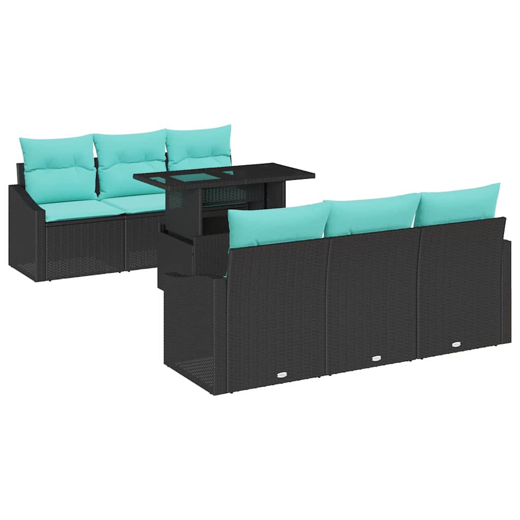 vidaXL Tuin Sofa Set met kussen 7 pcs Zwart en blauw poly rattan