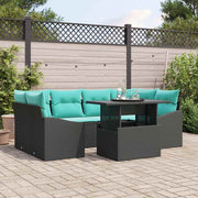 vidaXL Tuin Sofa Set met kussen 7 pcs Zwart en Blauw Poly riet