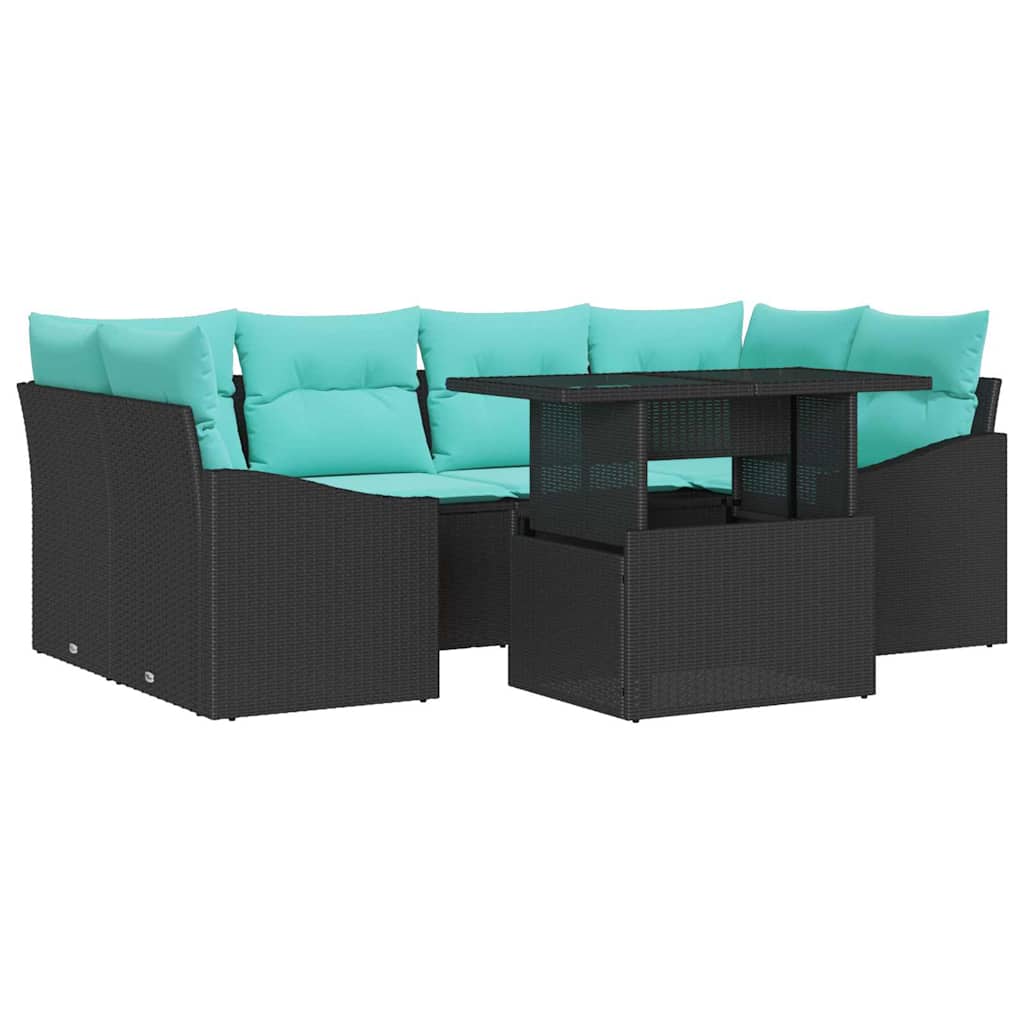 vidaXL Tuin Sofa Set met kussen 7 pcs Zwart en Blauw Poly riet