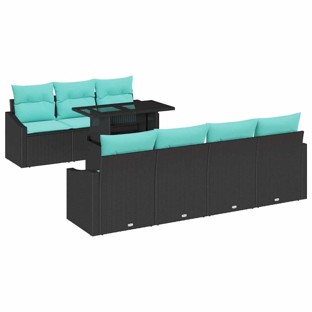 vidaXL Tuin Sofa Set met kussen 8 pcs Zwart en Blauw poly rattan