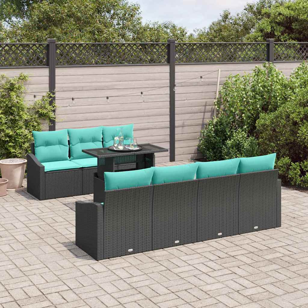 vidaXL Tuin Sofa Set met kussen 8 pcs Zwart en Blauw poly rattan